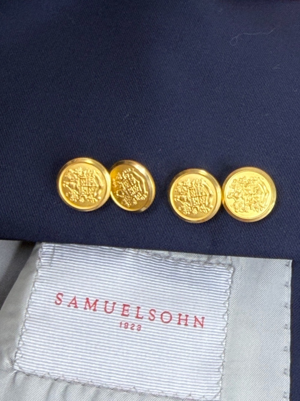 Samuelsohn Sport Coat Mens 42S Navy Blue Super 150s Wool Colombo Gold Buttons